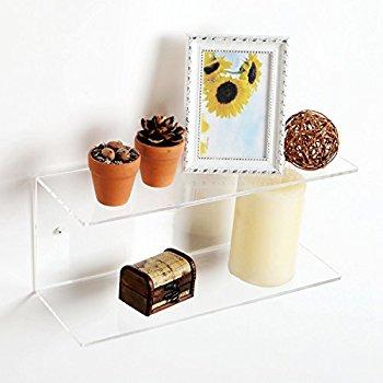 2 Tier Clear Acrylic Wall Mounted Floating Display Shelves, Set of 2