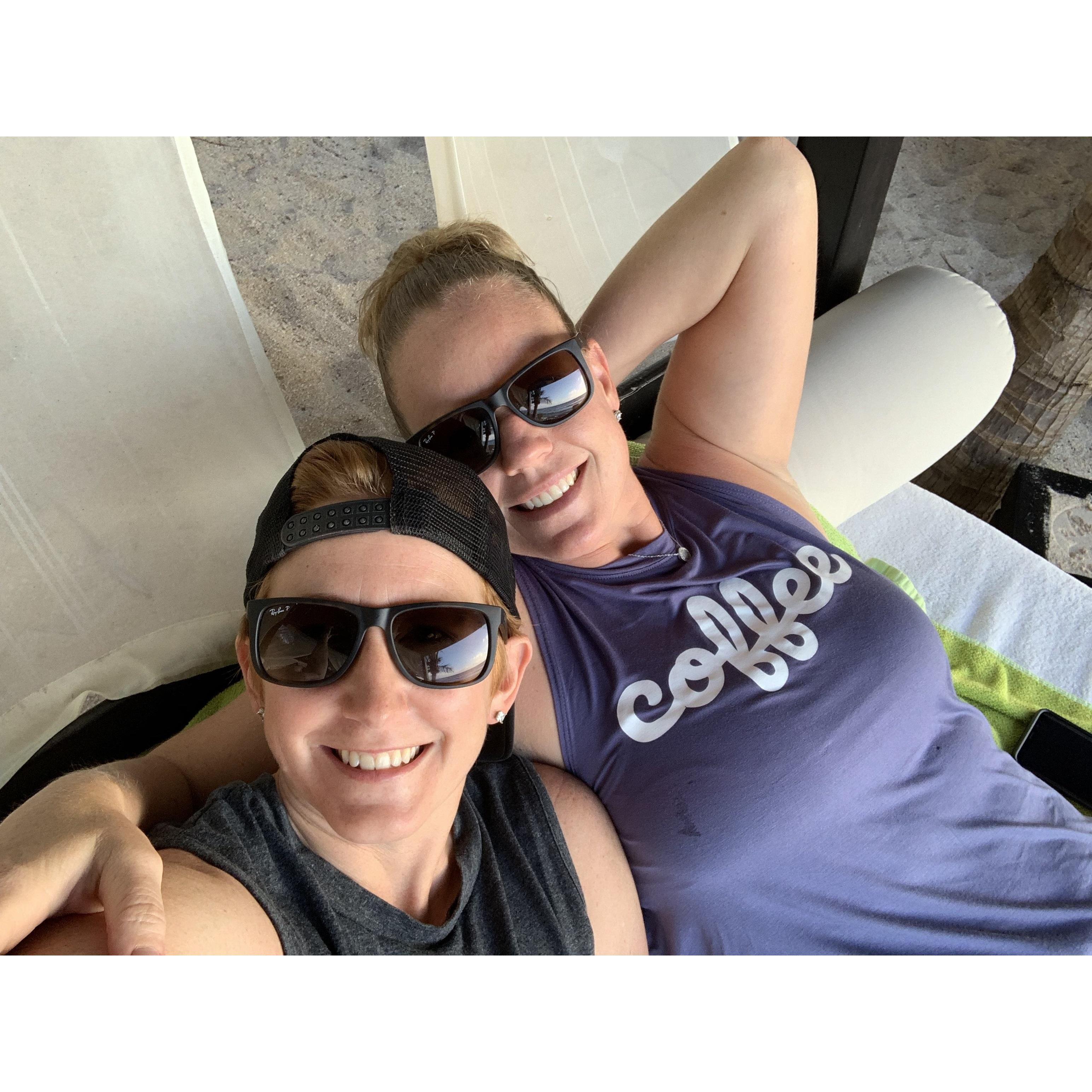 Morning coffee in the cabana beds in Mexico