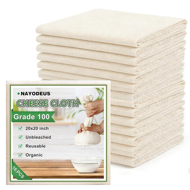 16PCS Reusable Cheese Cloths, Organic Cotton Cheese Cloths 20x20 inches, Suitable For Filtering, With Edges, Cheese-Making, Juicing, Baking and Turkey Cooking.