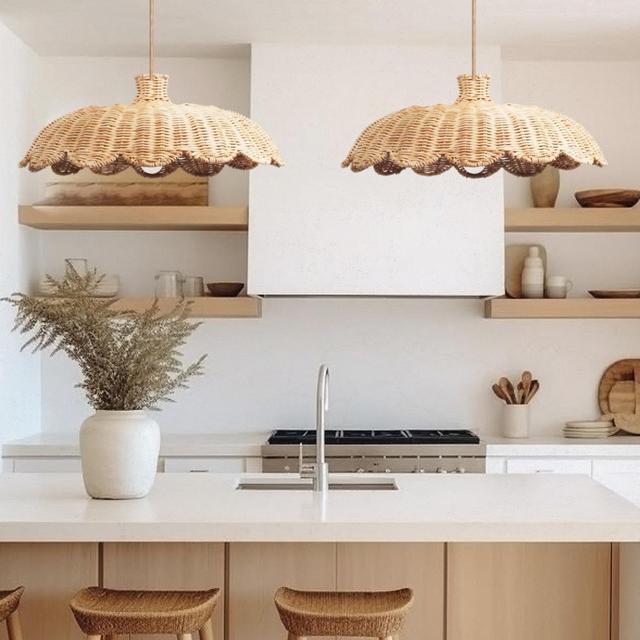 Fecilia Premium Handwoven Rattan Pendant Light for Bedroom, Living Room, Kitchen Island. Farmhouse, Rustic Boho, Coastal Luxe Home Decor