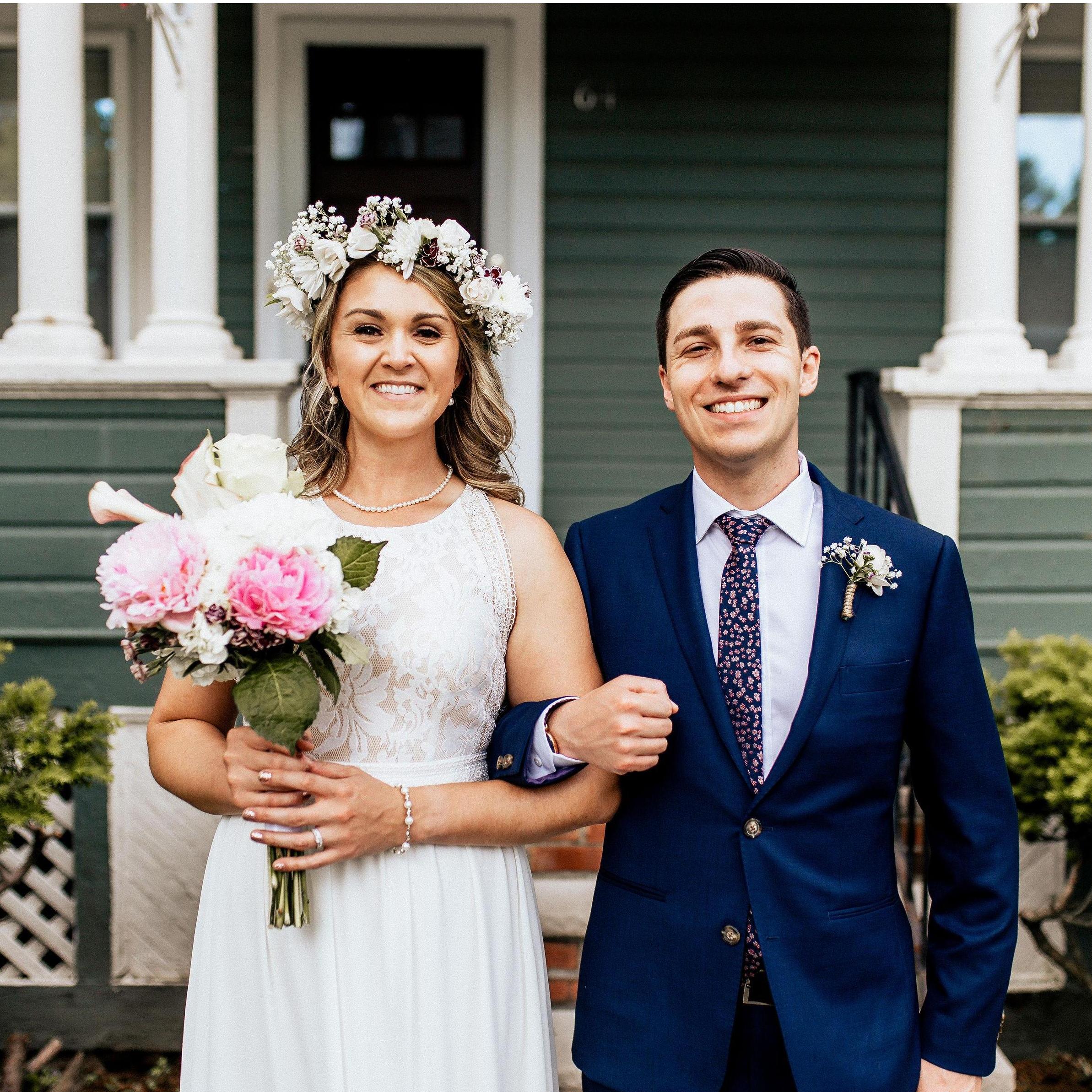 In front of our house after getting married. June 6, 2020