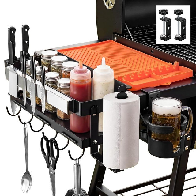 3 Sets Griddle Caddy Kit Compatible with Blackstone 28"/36" Prep Cart, Space Saving Accessories, BBQ Grill Organizer with Magnetic Tool Holder, Silicone Grill Mat, Cup & Paper Towel Holder & J-hooks