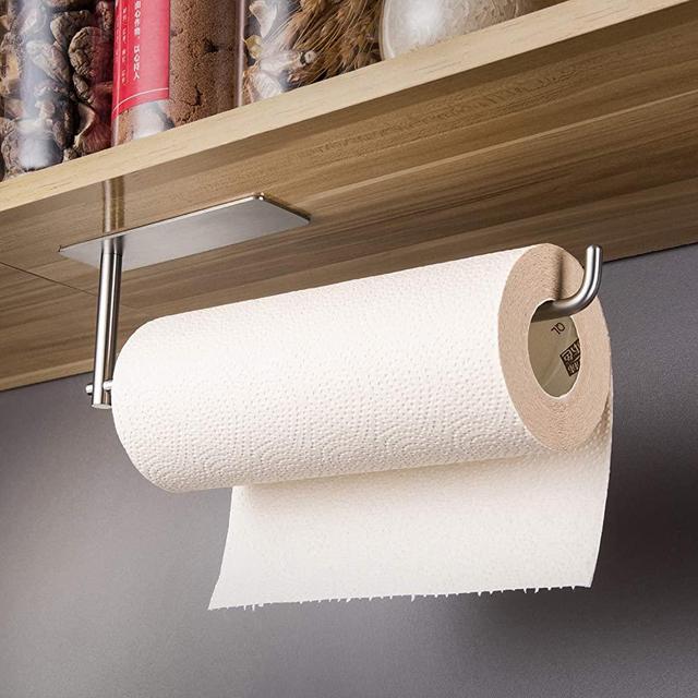 SUNTECH Paper Towel Holder under Kitchen Cabinet - Self Adhesive Towel Paper Holder Stick on Wall, SUS304 Stainless Steel