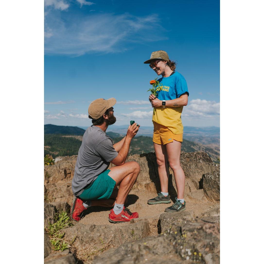 B surprises Le with a mollusc fossil on Pilot Rock, Oregon 2022. Photo cred: Emiko
