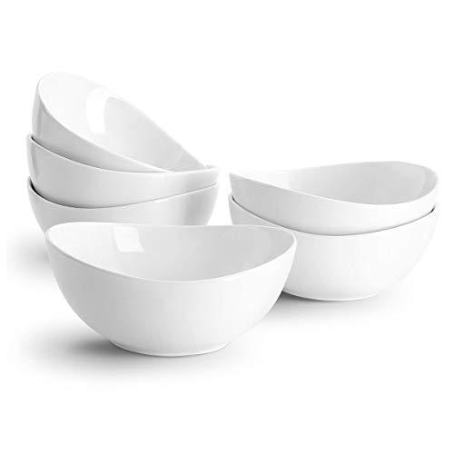 Sweese 1101 Porcelain Bowls - 18 Ounce for Cereal, Salad, Dessert - Set of 6, White