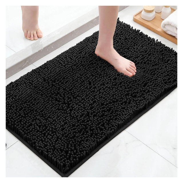 Home Mart Goods Black Soft Cozy Plush Chenille Bath Mat Bathroom Rug - 23"x15"