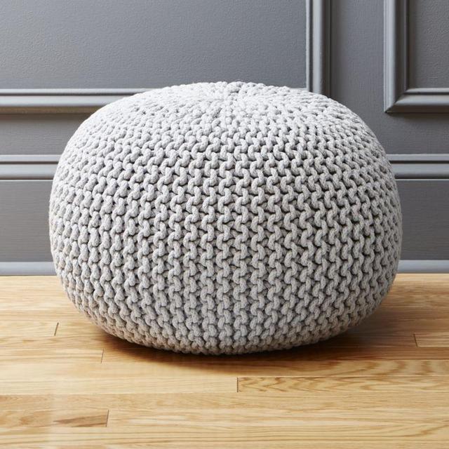 knitted silver grey pouf