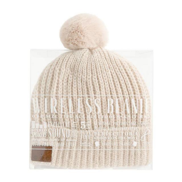 Wireless Bluetooth Knit Pom Pom Beanie, Ivory