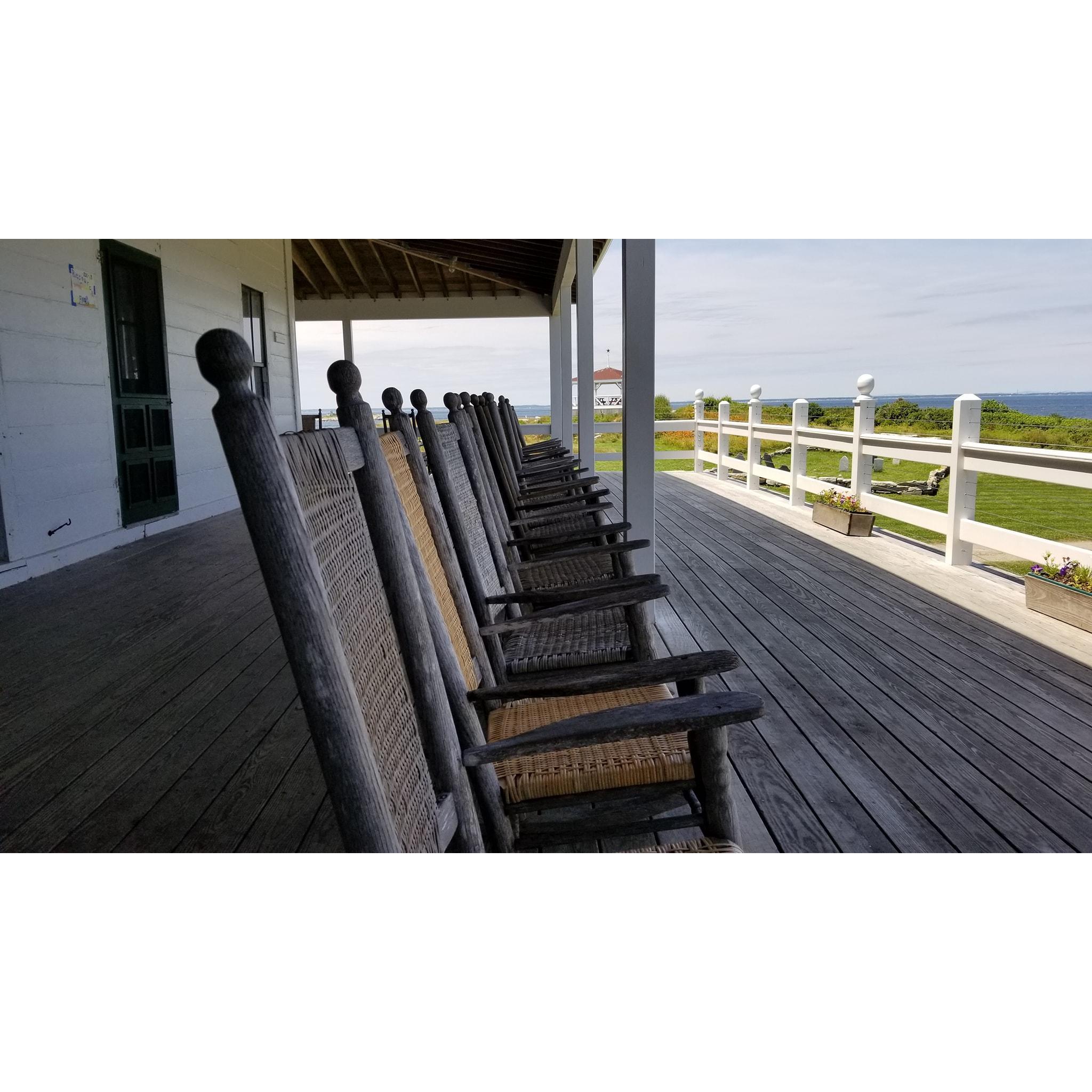 Another of the rocking chairs on the porch at Star Island. "Out on the porch--ain't it funny the way things change?"