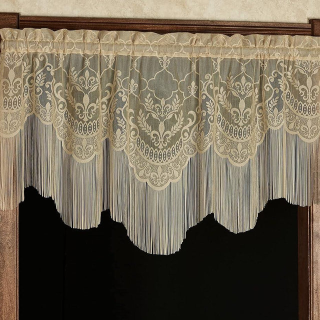 Touch of Class Victorian Fleur de Lis Lace Window Treatment Scalloped Valance 56 x 23 Inches