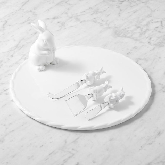 Sculptural Bunny Cheese Board and Sculptural Bunny Cheese Knives