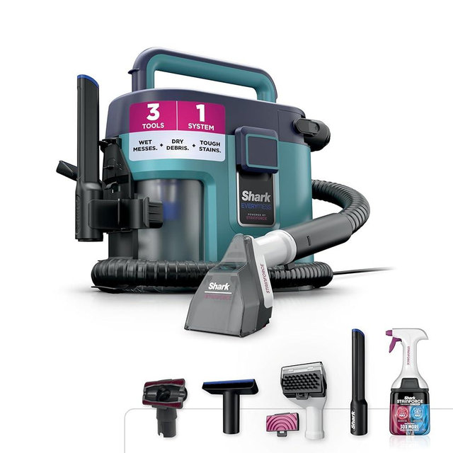 Shark EveryMess™ | Ultra-Powerful 3-in-1 Wet Vac, Dry Vac, & Stain Eliminator | StainForce Technology, Perfect for Homes, Pets, and Cars | 3 Accessories and Cleaning Solution | Blue | VX102BRN
