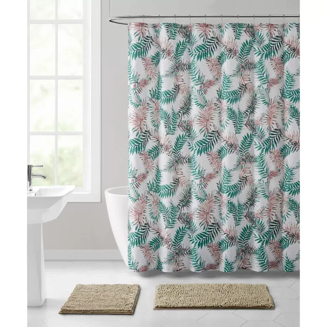 Kate Aurora Tropical Rainforest Banana Fern Leaves Fabric Shower Curtain - Standard Size