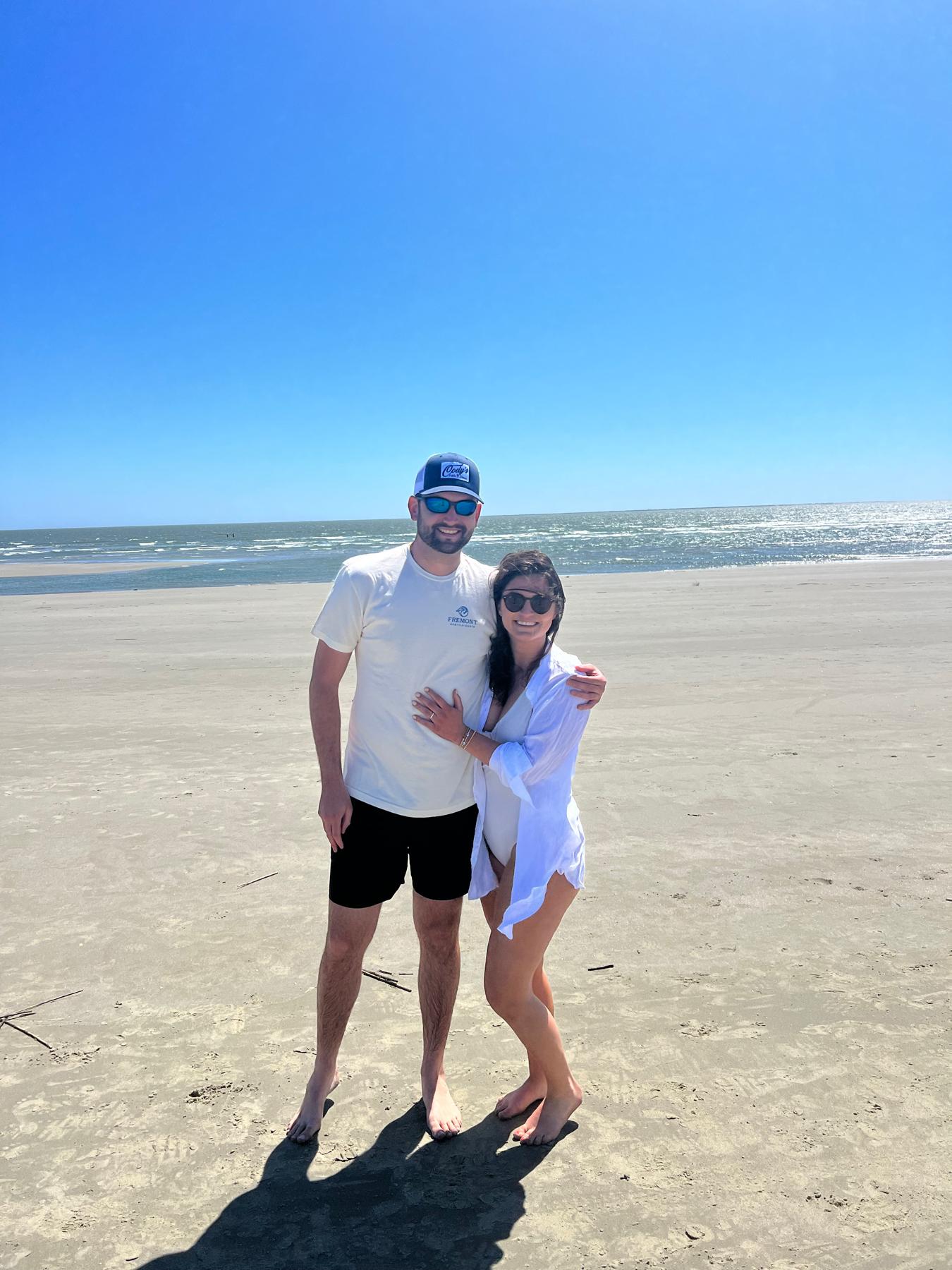 At the beach on my birthday, the day after getting engaged!