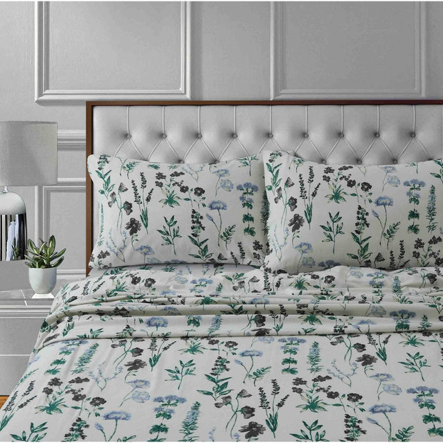 King Printed Pattern Extra Deep Pocket Cotton Flannel Sheet Set Floral - Tribeca Living