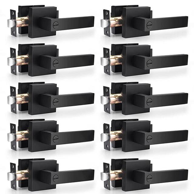Probrico Heavy Duty Flat Black Square Privacy Interior Door Levers Bedromm and Bathroom Door Handles Keyless Bed/Bath Lockset (10 Pack)