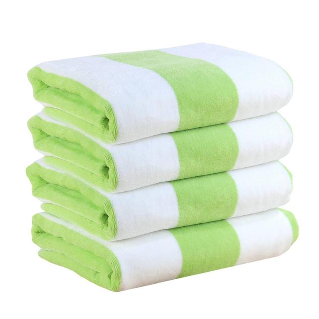 4pk 100% Cotton Reversible Cabana Beach Towel Set Featuring Intellifresh Technology Green - Freshee