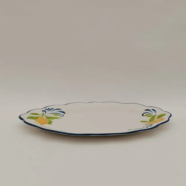 Muchoise 15.75" Ceramic Oval Serving Tray White/Blue Edge