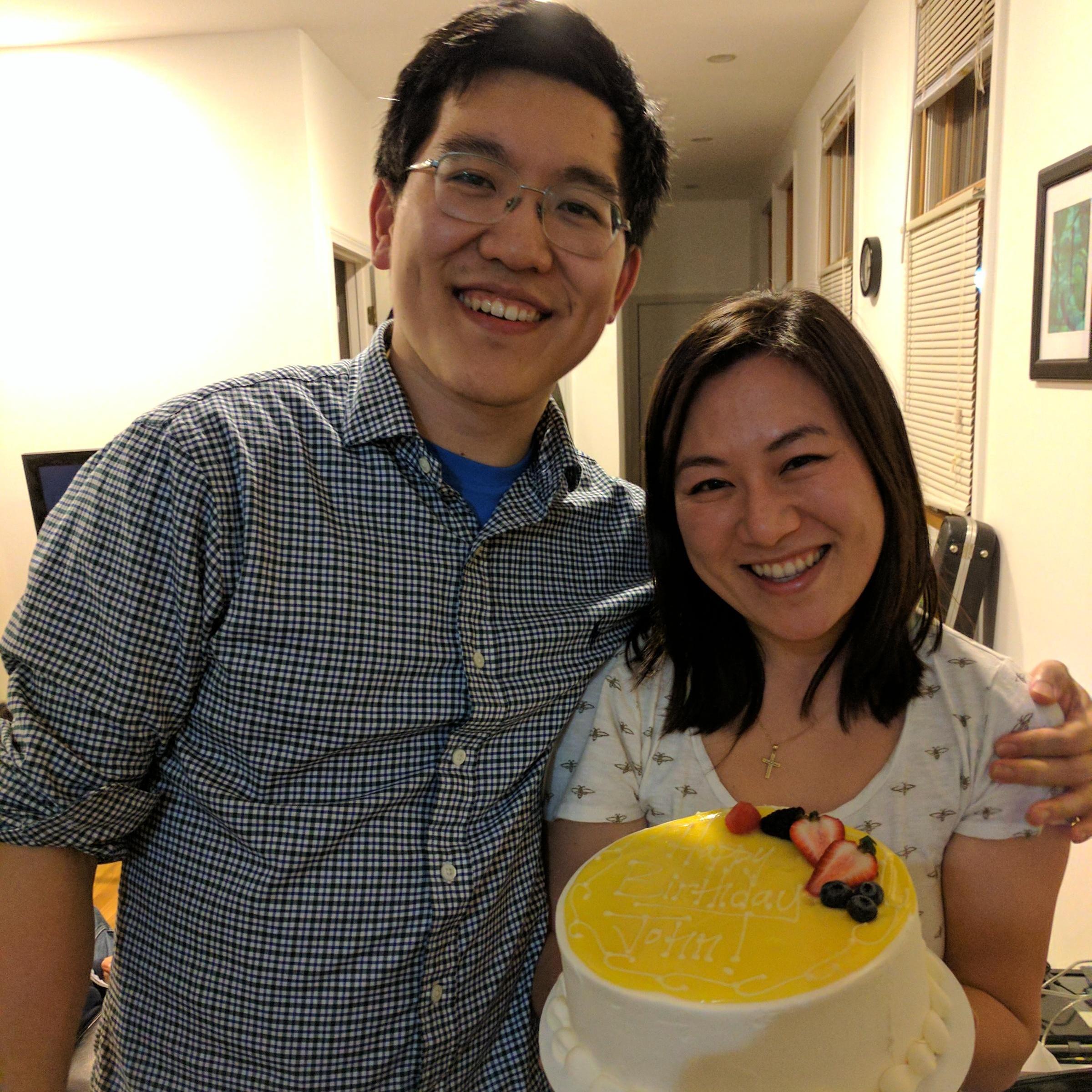 Celebrating John's birthday and our engagement with friends.