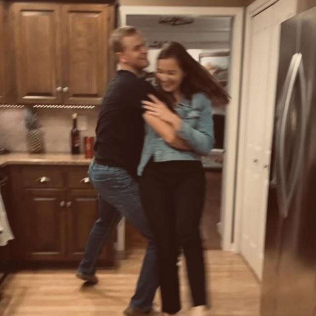 Luke loves to teach Megan how to swing dance! Dancing in the kitchen is one of our favorite things!