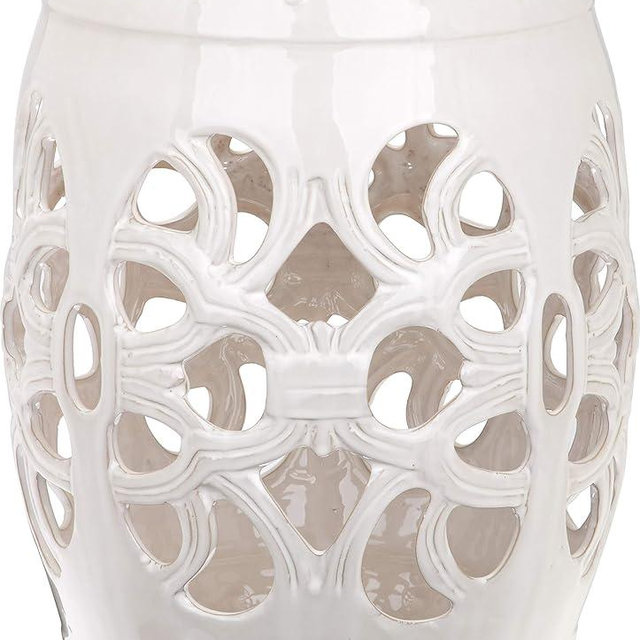Safavieh Castle Gardens Collection Imperial Vine Antique White Glazed Ceramic Garden Stool