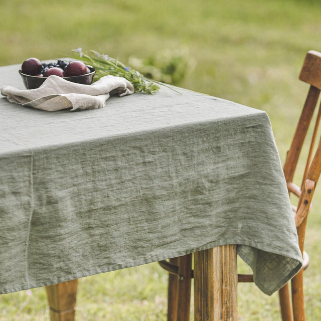 Linen tablecloth in gray green, Farm style tablecloth, Softened linen tablecloth, Custom linen tablecloth, Country style linen tablecloth.
