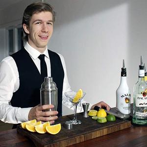 BARVIVO Professional Cocktail Shaker Set w/a Double Jigger & 2 Liquor Pourers by 24oz Martini Mixer Made of Brushed Stainless Steel Perfect for Mixing Margarita, Manhattan & Other Drinks at Home.