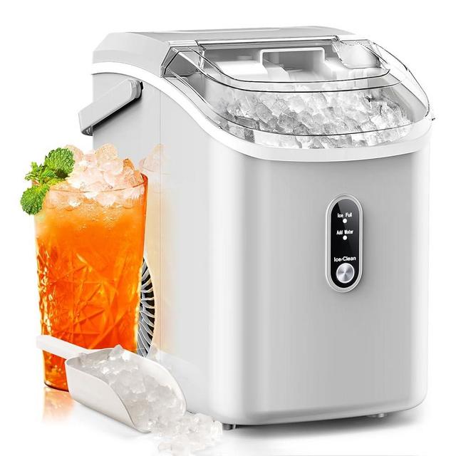 Nugget Ice Makers Countertop with Soft Chewable Pellet Ice, 7 Mins Ice Making, 35.5Lbs/24Hrs, Pebble Ice Maker Machine with Self-Cleaning/Ice Basket/Ice Scoop for Home/Office/Bar, White