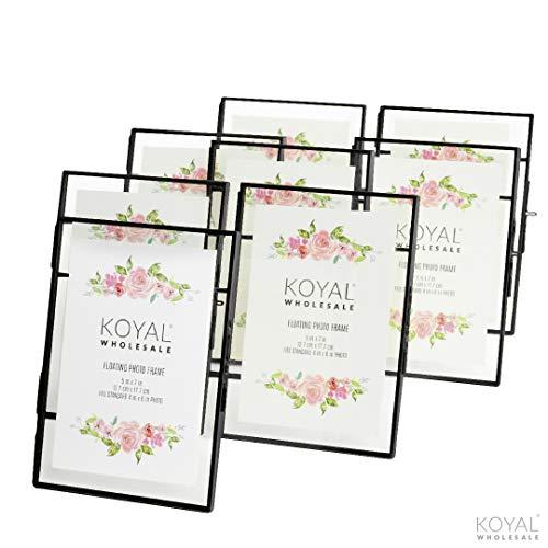 Koyal Wholesale Pressed Glass Floating Photo Frames 8-Pack with Stands for Horizontal or Vertical Pictures, Table Numbers, Place Cards (Black, 5 x 7)