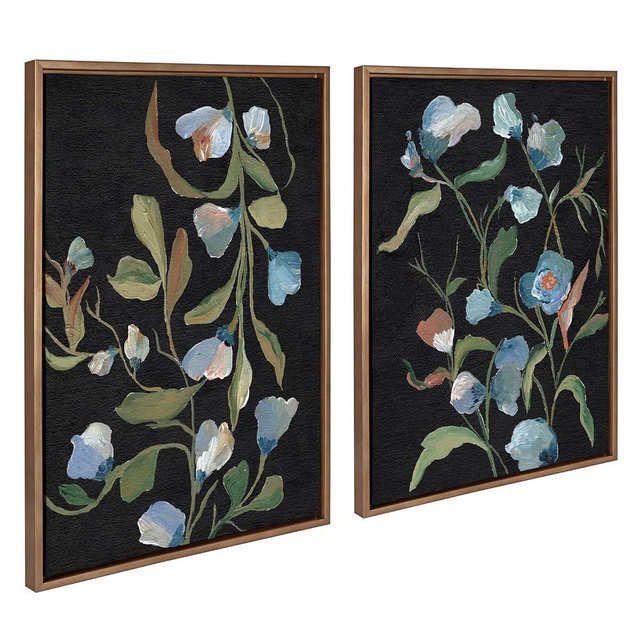 Kate and Laurel Sylvie Foliage I and Foliage III Framed Canvas Wall Art Set by Nikita Jariwala, 2 Piece Set 23x33 Gold, Soft Colorful Flower Bouquet Art for Wall