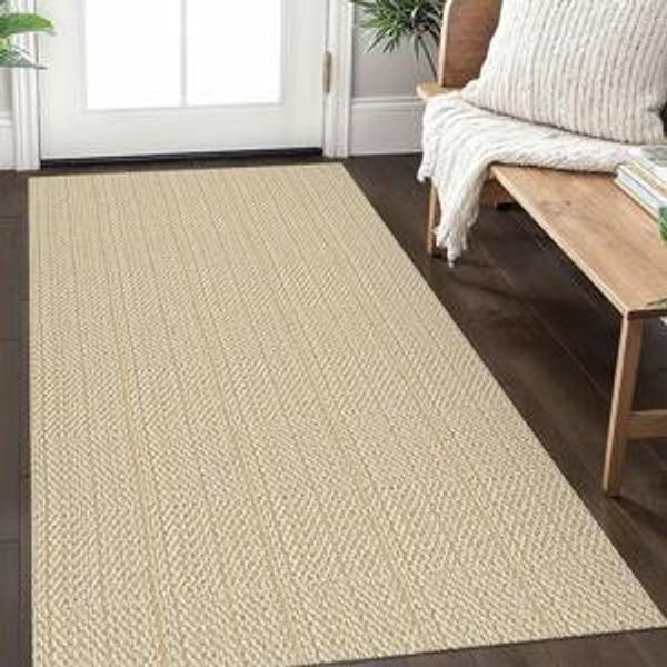 IOHOUZE Washable Area Rug 3x5 Non Slip Rubber Backed Woven Rugs for Entryway Rugs Indoor Outdoor Doormat Throw Rug Floor Carpet for Entrance Kitchen Front Door, Warm Beige/Orange/Apricot