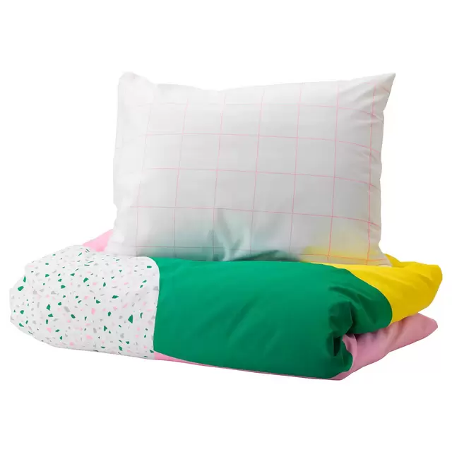 MÖJLIGHET Duvet cover and pillowcase(s), pink, graphical patterned, Twin