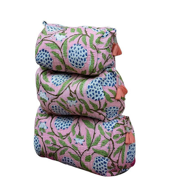 INDACORIFY 100% Cotton Block Print Cosmetic Toiletry Bags Boho Beauty Toiletry Kits Travel Case Pouch for Women's Printed Cotton Tote Bag (Pattern- 7)