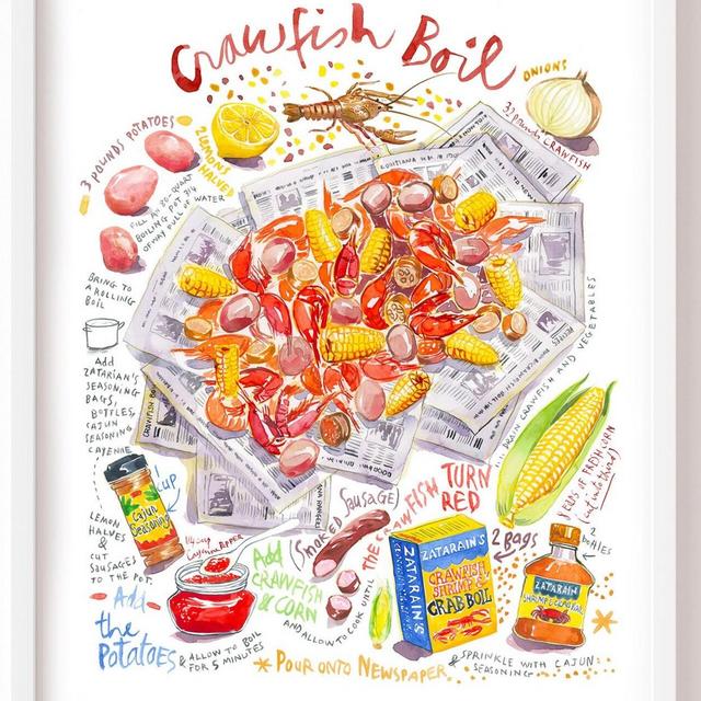 Louisiana food print, Crawfish Boil recipe poster, Watercolor painting, Southern outdoors cooking, New Orleans kitchen art, Cajun cuisine