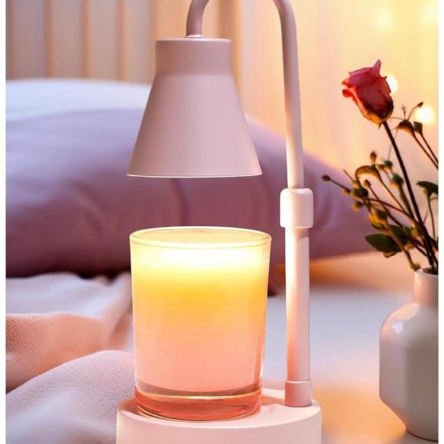 Elenhome Candle Warmer Lamp with Adjustable Height, Stepless Dimming Function-Home Decor Lamp Candle Warmer, Metal Candle Lamp for Jar Candles, No Flame Scented Candle Warmer with 2 Bulbs (Pink)