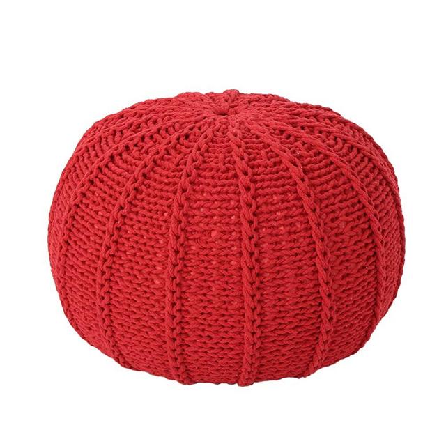 Christopher Knight Home Agatha Knitted Cotton Pouf, Red