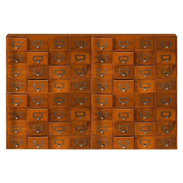 64-Drawer Wooden Storage Box (39.2”x3.9”x27.56”) Traditional Apothecary Cabinet in Walnut Wood - 64-Slot Wooden Desk Drawer Unit w/Label Holders & Handles - Multi Level Countertop Drawer Organizer