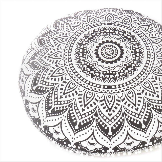 Eyes of India - Mandala Floor Pillow Cover Meditation Cushion Seating Throw Hippie Round Colorful Decorative Bohemian Indian Pouf Ottoman Handmade Cover ONLY (Ombre Black, 32" x 32")