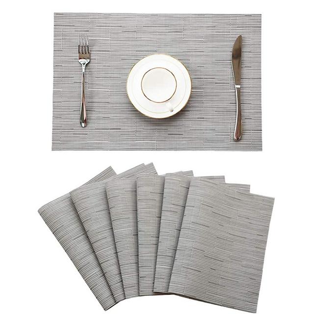 Meisuo Place Mats, Non-Slip Heat Resistant Place Mats for Kitchen Table, Coffee Table and Office Table Washable Placemats Easy to Clean, Set of 6 (Gray)