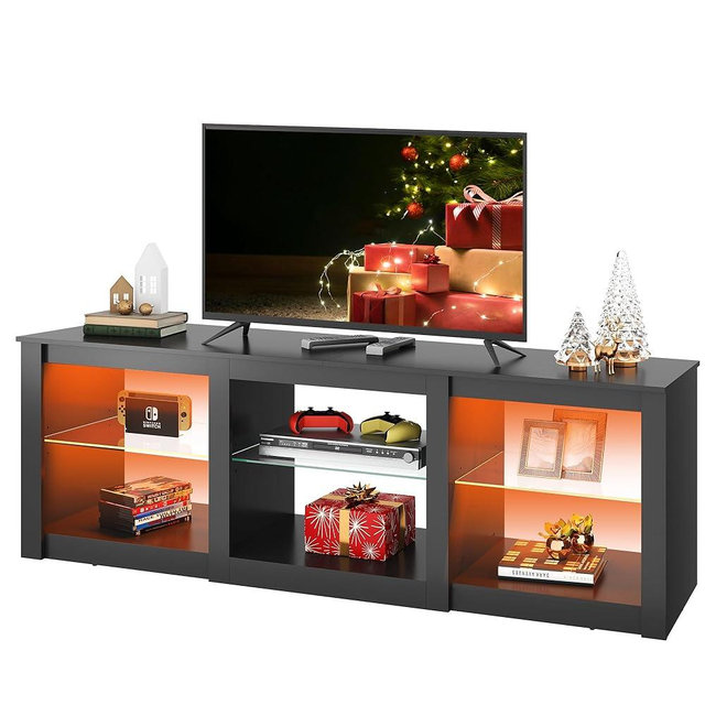 WLIVE LED TV Stand for 65-Inch TV, 58-Inch Entertainment Center with Adjustable Glass Shelves, Modern Media Console for Living Room & Bedroom, Black