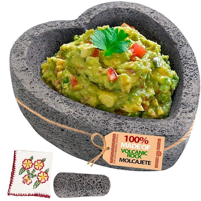 Cuitaxi The Original Heart Molcajete Mexicano - molcajete de Corazon Piedra - molcajete en Forma de Corazon - Heart Shape molcajete Bowl - molcajete Volcanic Rock Corazon Grande - Heart Shaped Mortar