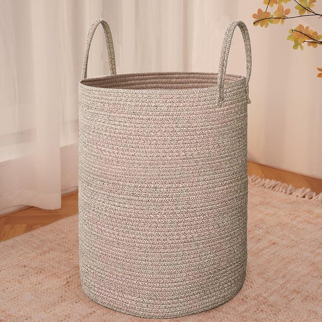 JMvicyroam Large Woven Laundry Basket Hamper,60L Cotton Rope Storage Bin for Blankets,Toys and Clothes,Decorative Tall Nursery Hamper for Living Room,Baby Nursery,Bathroom and Bedroom,Oatmeal