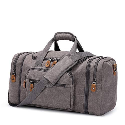 Plambag Canvas Duffle Bag for Travel, Oversized Duffel Overnight Weekend Bag(Gray)