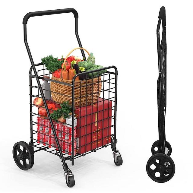 Kiffler Grocery Shopping Cart with 360° Rolling Swivel Wheels Utility Cart Easily Collapsible Cart 66lb Extended Foam Cover, Trolley for Laundry,Groceries,Travel
