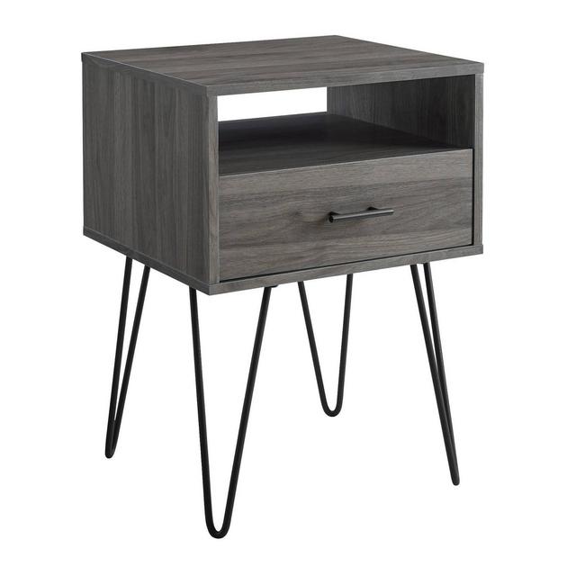 Modern Single Drawer Hairpin Leg Side Table Slate Gray - Saracina Home