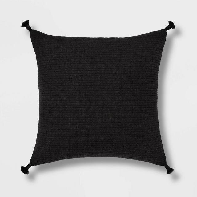 Euro Soft Texture Tasseled Throw Pillow Black - Project 62™
