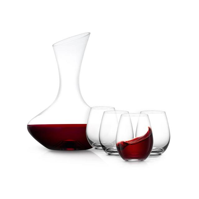 Lancia Crystal Red Wine Decanter 40 oz & 4 Stemless Wine Glasses 19 oz Set