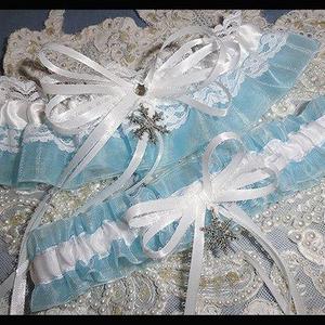Frozen Blue & White Snowflake Satin-Organza Garter Set•Winter Wedding•Holiday•Prom•Misty Blue•Winter Wonderland Wedding•Keepsake•Bridal Set