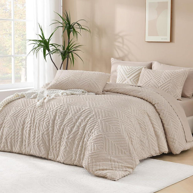 Andency Khaki California King Comforter Set, 3 Pieces Khaki Boho Bedding Set & Collections, Farmhouse Tufted Fluffy Bed Set for California King Bed (1 Comforter 104x96In, 2 Pillowcases)