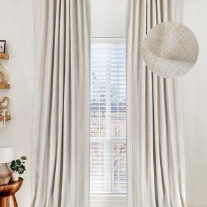 100% Blackout Shield Linen Blackout Curtains for Bedroom 84 Inches Long, Back Tab/Rod Pocket Living Room Drapes, Thermal Insulated Blackout Curtains 2 Panels Set, 50" W x 84" L, Cream
